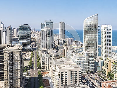 Aerial View of Beirut Lebanon, City of Beirut, Beirut cityscape Stock Photo