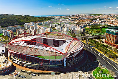 Aerial view of the Benfica stadium. Estadio da Luz. Football stadium in Lisbon, Portugal. 10.03.2021 Editorial Stock Photo