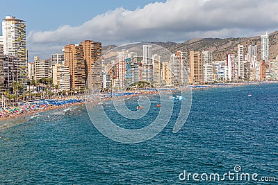 Aerial view of Benidorm city on Costa Blanca in Spain with skyscrapers Stock Photo