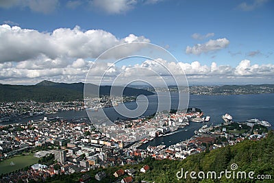 Aerial view of Bergen Bryggen, Norway Stock Photo
