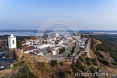 Aerial view of the beutiful historical village of Monsaraz, in Alentejo, Portugal Stock Photo