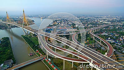 aerial view of bhumibol bridge crossing chaopraya river in bangkok thailand Editorial Stock Photo