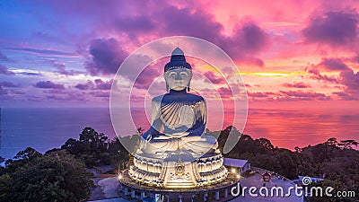 Aerial view Big Buddha at twilight, Big Buddha landmark of Phuket, Phukei Island, Thailand Stock Photo