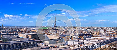 Aerial view big panorama Paris, south-western part, city center, Eiffel Tower - from the rooftop restaurant famous Editorial Stock Photo