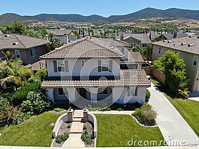 Aerial view of big villa in suburban neighborhood in San Diego Editorial Stock Photo