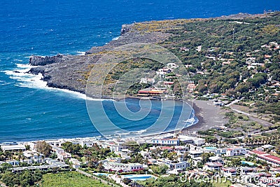 Aerial view black beaches of Vulcano, Aeolian Islands near Sicil Stock Photo