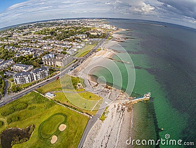 Aerial view of Blackrock beach with Diving tower in Salthill Stock Photo