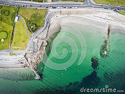 Aerial view of Blackrock beach with Diving tower in Salthill Stock Photo