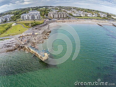 Aerial view of Blackrock beach with Diving tower in Salthill Stock Photo