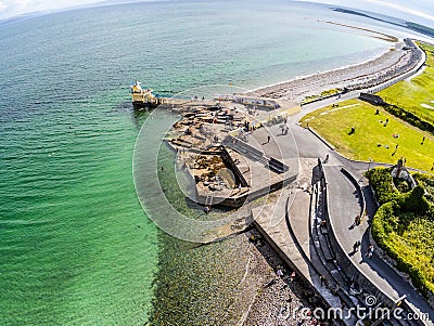 Aerial view of Blackrock beach with Diving tower in Salthill Stock Photo