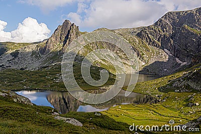 Aerial view of Bliznaka (Twin) lake in Rila mountains, Bulgar Stock Photo