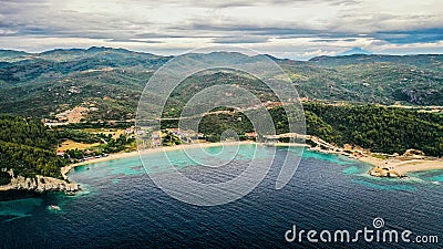 Aerial view of the blue sea and the shore Stock Photo