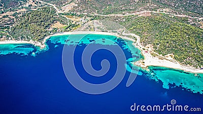 Aerial view of the blue sea and the shore Stock Photo
