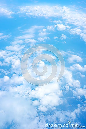 Aerial view of Blue sky and Cloud Top view from airplane window,Nature background Stock Photo