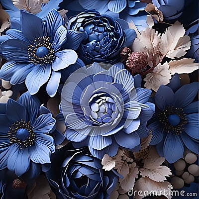 An aerial view of blue and white flowers. Flowering flowers, a symbol of spring, new life Stock Photo