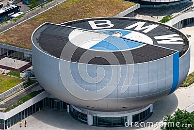 Aerial view of the BMW Museum in Munich, Germany Editorial Stock Photo