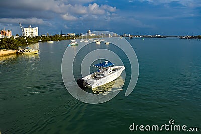 Aerial view of Bowrider boat close to Clearwater Marine area 2 Editorial Stock Photo