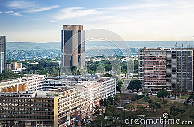 Aerial view of Brasilia and Central Bank of Brazil headquarters building - Brasilia, Distrito Federal, Brazil Stock Photo