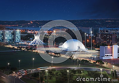 Aerial view of Brasilia at night - Brasilia, Distrito Federal, Brazil Editorial Stock Photo