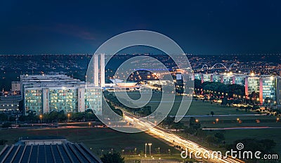 Aerial view of Brasilia at night - Brasilia, Distrito Federal, Brazil Editorial Stock Photo