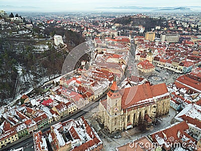  Old center of Brasov. Aerial view Stock Photo