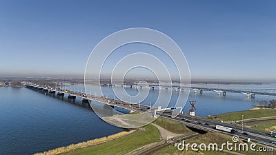 Aerial view of bridge MOERDIJK BRUGGEN over the river HOLLANDSCH DIEP in Holland. Those bridges connect the provinces of Zuid- Stock Photo