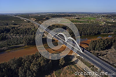 Aerial view of the bridge over the river Odiel Stock Photo