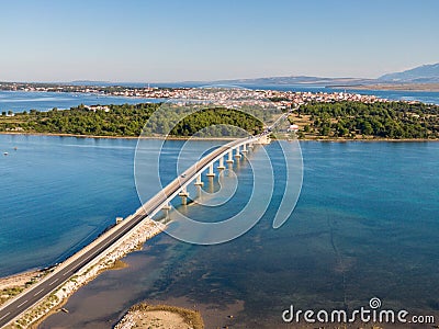 Aerial view of bridge to island Vir Stock Photo