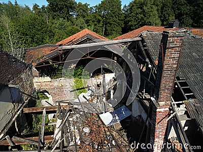 Aerial view of the Brimges brickworks derelict building Stock Photo