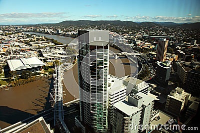 Aerial view Brisbane City and Kurilpa footbridge Editorial Stock Photo