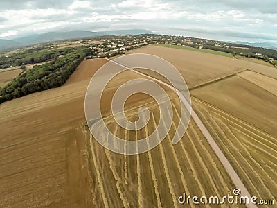 Aerial view brown fields Stock Photo