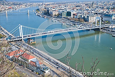 Aerial view of Budapest Danube and Bridges Stock Photo