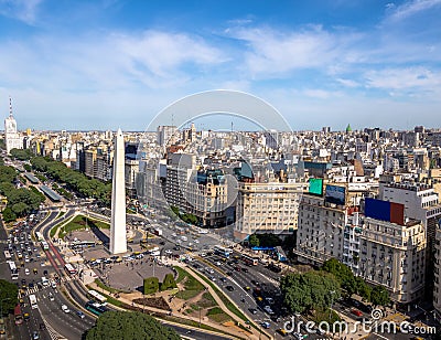 Aerial view of Buenos Aires city with Obelisk and 9 de julio avenue - Buenos Aires, Argentina Stock Photo