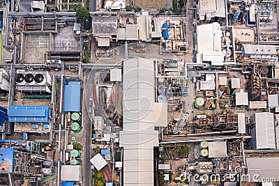 Aerial view of building infrastucture of industry power plant, smart chamical, gas and oil refinery pipeline warehouse Stock Photo