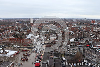 Aerial view of buildings and Christmas Market in Dunkirk, France Editorial Stock Photo