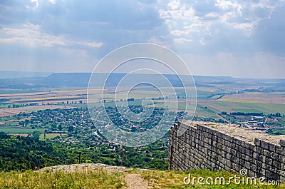 aerial view of bulgarian city madara situated on the shumen plateau and famous for its carving of konnik....IMAGE Stock Photo