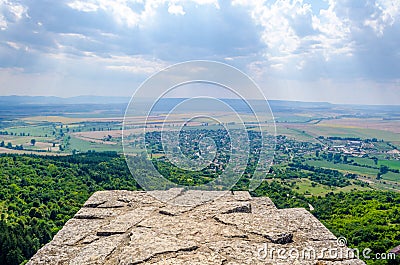aerial view of bulgarian city madara situated on the shumen plateau and famous for its carving of konnik....IMAGE Stock Photo