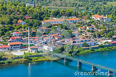 Aerial view of Buna river entering Skadar lake in Albania Stock Photo