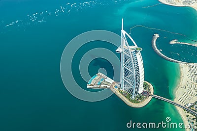 Aerial view of Burj AL Arab hotel in Dubai, UAE Editorial Stock Photo