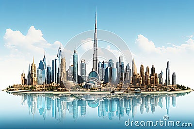 Aerial view of Burj Khalifa in Dubai Downtown skyline city building and fountain, United Arab Emirates or UAE Stock Photo