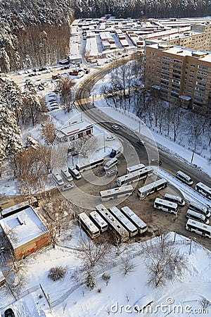 Aerial view of the bus station Balashikha-2. Balashikha, Russia Editorial Stock Photo