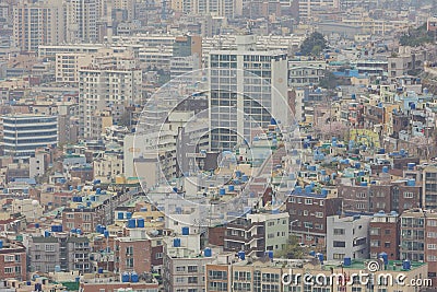 Aerial view of the Busan cityscape from Busan Tower Editorial Stock Photo