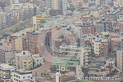 Aerial view of the Busan cityscape from Busan Tower Editorial Stock Photo