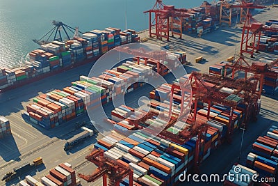 Aerial view of bustling container terminal, a logistics marvel Stock Photo