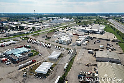 Aerial view of a busy Truck Stop in Ontario, Canada in morning Editorial Stock Photo