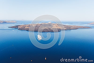 Aerial view of the caldera of the ancient volcanic crater, Santorini, Islands, Greece Stock Photo