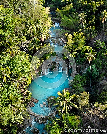 Aerial View of Cambugahay Waterfalls, Siquijor - The Philippines Stock Photo