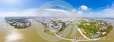 Aerial view Can Tho city skyline from above, Mekong river delta, South Vietnam. Famous tourism destination floating markets. Clear Stock Photo