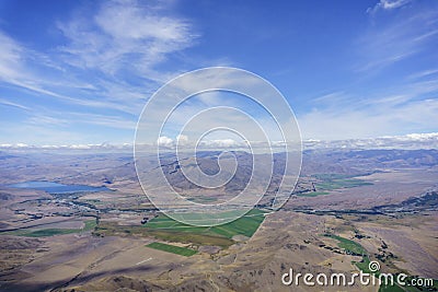 Aerial view of Canterbury landscape through perspex canopy from within glider cockpit in flight Stock Photo