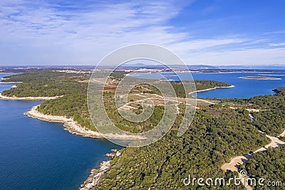 A wonderful aerial view from Cape Kamenjak, in the background Premantura and Medulin, Istria, Croatia Stock Photo